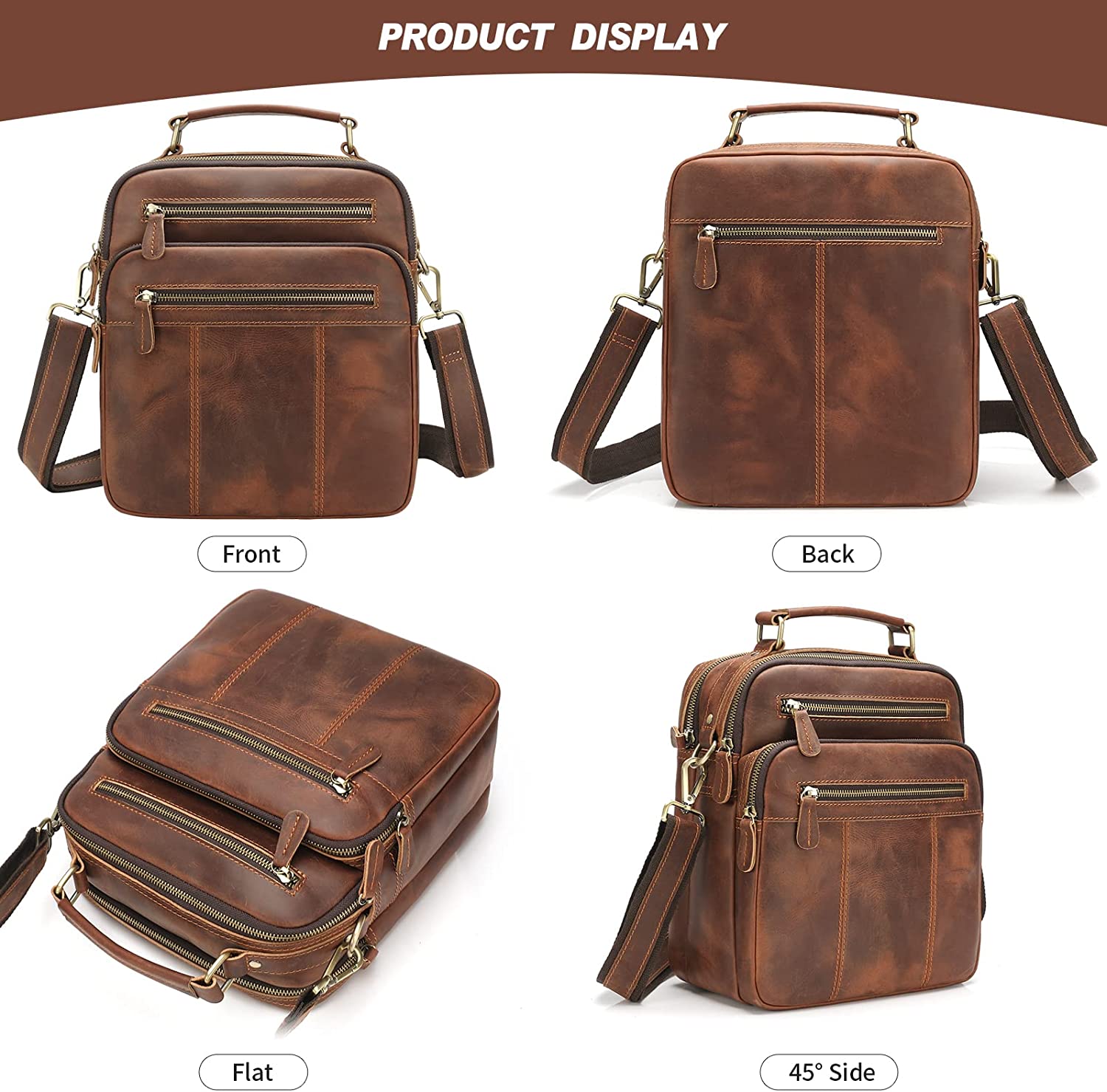Jack&Chris Leather Man Purse Shoulder Bag,Small Mens Crossbody Messenger Bags for Work,Men Satchel Handbag - Image 4
